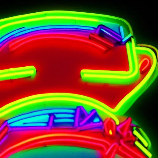 Image similar to a neon head sign of kim petras glowing rainbow neon energy, artstation trending