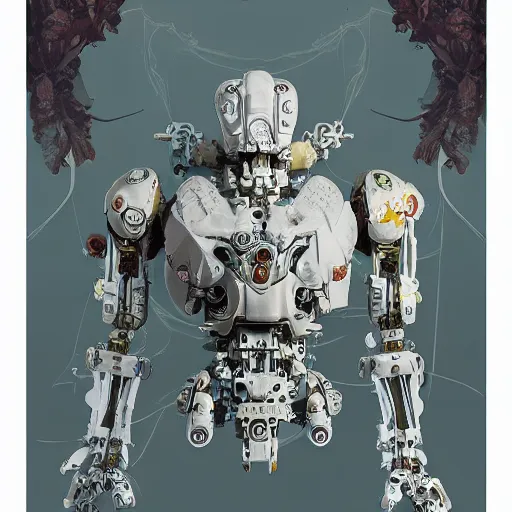 Image similar to waterlily head mobile combat suit floral rococo robot, biomechanical, waterlily mecha nymphaea, detailed illustration, concept art, smooth, sharp focus, by frank gehry, bandai box art