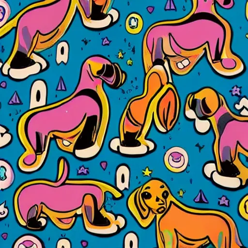 Prompt: lisa frank, mcbess illustration dachshund