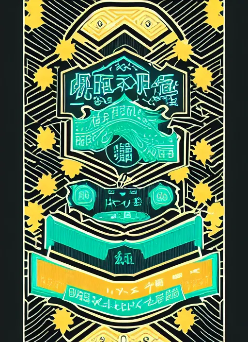 Image similar to poster design with duochrome vintage typographic Japanese katakana, black and teal colour palette, layout design, illustrator vector graphics