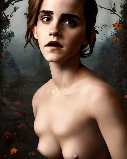 Prompt: full shot portrait painting of very beautiful emma watson standing as hot black maiden in stockings, character design by mark ryden and pixar and hayao miyazaki, unreal 5, daz, hyperrealistic, octane render, cosplay, rpg portrait, dynamic lighting, intricate detail, harvest fall vibrancy, cinematic
