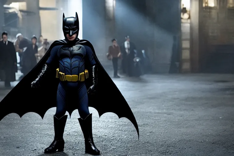 Prompt: David Mazouz from the gotham TV series wearing a Batman costume ultra realistic, 4K, movie still, UHD, sharp, cinematic