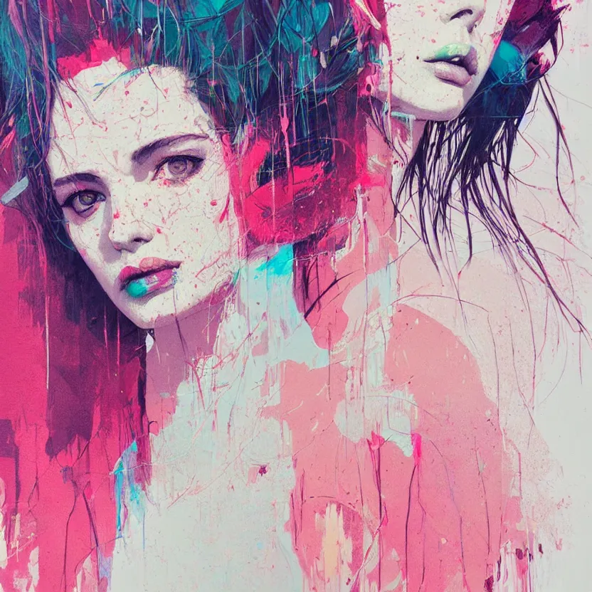 Image similar to close up portrait painting of a female dressed in nineties street styling, concept art, intricate details, highly detailed, aesthetically pleasing pastel colors, art by conrad roset