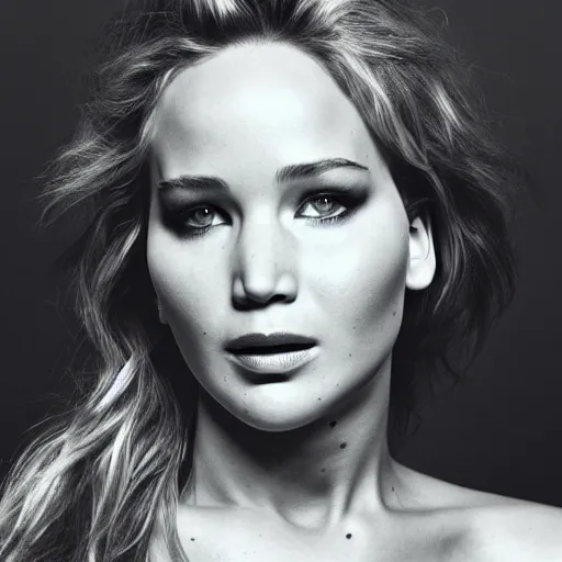 Prompt: Jennifer Lawrence, head and shoulders portrait, extremely detailed masterpiece, one single continues line.