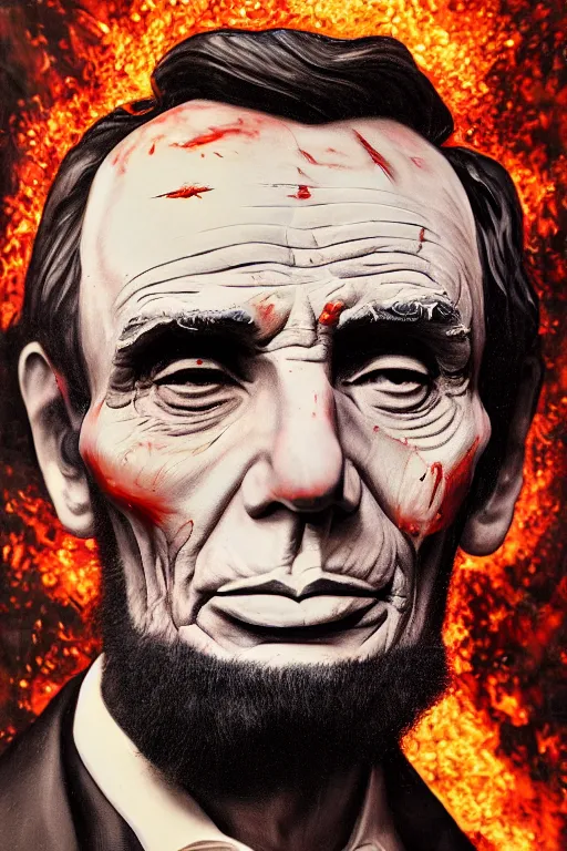 Prompt: uhd hyperrealistic photorealisitc hyperdetailed detailed abraham lincoln head exploding, puking blood, screaming, with sparking circuits, studio lighting, by ayami kojima amano karol bak, greg hildebrandt and mark brooks