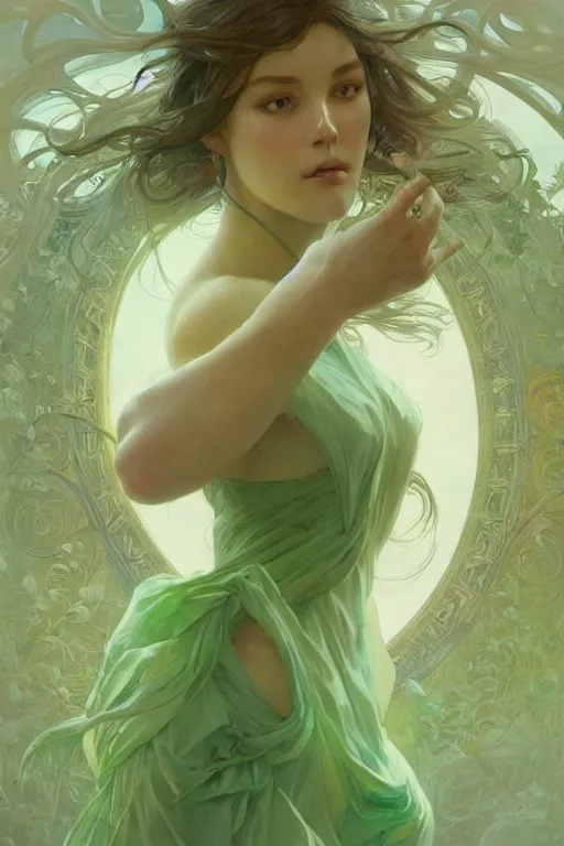 Prompt: perfect green, dreamy and ethereal,, fantasy, intricate, elegant, highly detailed, digital painting, artstation, concept art, smooth, sharp focus, illustration, art by artgerm and greg rutkowski and alphonse mucha