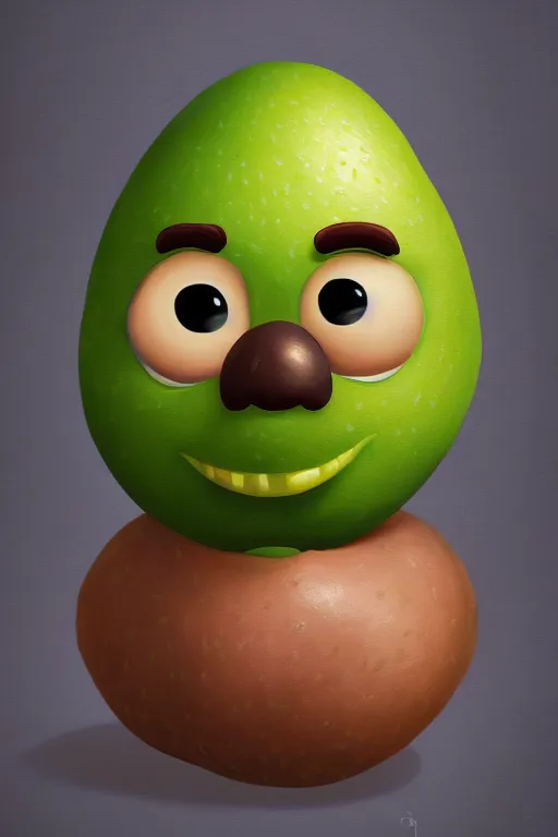 Image similar to mr potato head is an avocado, artgem, digital painting, color painting, hyperrealistic, concept art, oil painting, masterpiece, concept art, trending on deviantart, realistic and detailed face, highly detailed, high quality, 8 k, soft lighting, fancy colors, fantasy, cinematic, high coherence