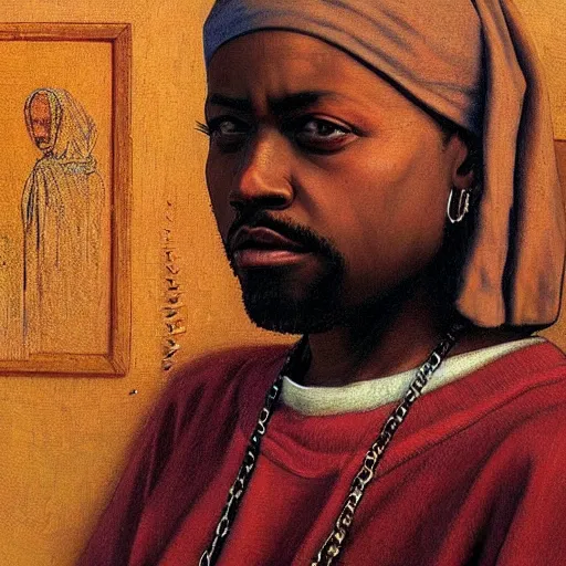 Prompt: cj from grand theft auto san andreas with a Pearl Earring painted by Beksinski