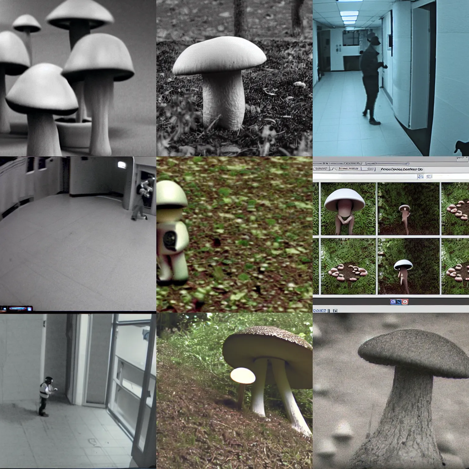 Prompt: security cam footage of a mushroom humanoid