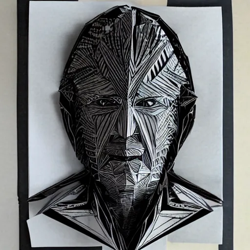 Image similar to a cut paper sculpture that looks like william shatter as captain kirk