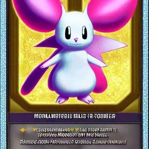 Prompt: a rare holographic pokemon card of a Moogle from Final Fantasy