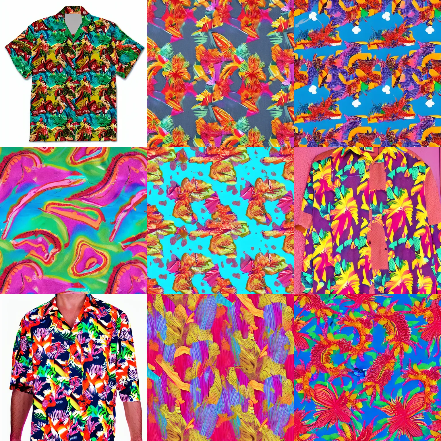 Prompt: colorful hawaiian shirt desert pattern