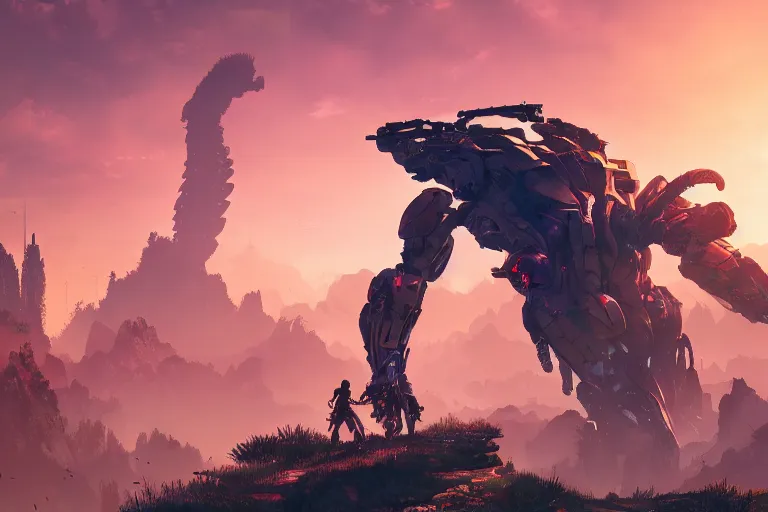 Image similar to strider machine creature robot of horizon forbidden west horizon zero dawn radiating a glowing aura global illumination ray tracing hdr fanart arstation by ian pesty and alena aenami artworks in 4 k