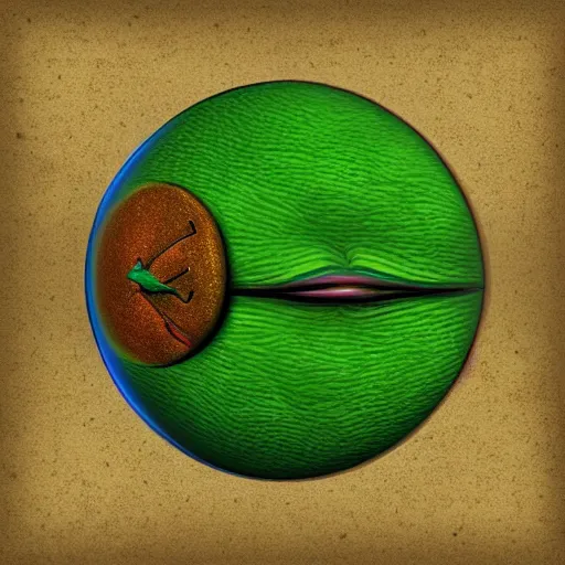 Image similar to frog in the shape of a sphere, digital art