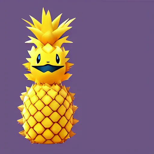 Image similar to a pokemon that looks like a pineapple, pineapple with open mouth ， trending on art station. unreal engine.