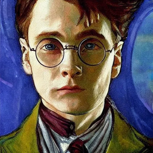 Image similar to Harry Potter, painting by Mikhail Vrubel
