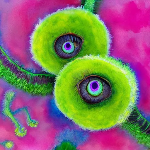 Prompt: cute fluffy carniverous plants with eyes colorful detailed painting 4k