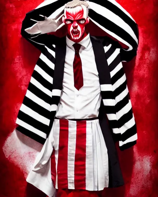 Image similar to Medium shot of Red Imp + White black striped horns + Formal outfit, in the style of greg rutkowski