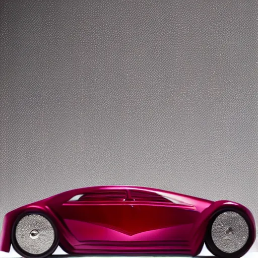 Prompt: A beautiful automobile designed by Lalique, ruby, sapphire, diamond, precious metal, perfect