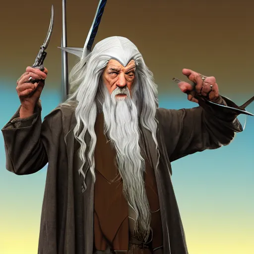Image similar to Gandalf in GTA V, cover art by Stephen Bliss, artstation