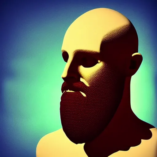 Image similar to Philosophical abstract art! Profile picture. Digital art. 8k resolution. Man made out of hyperbolic functions! Bald with beard.