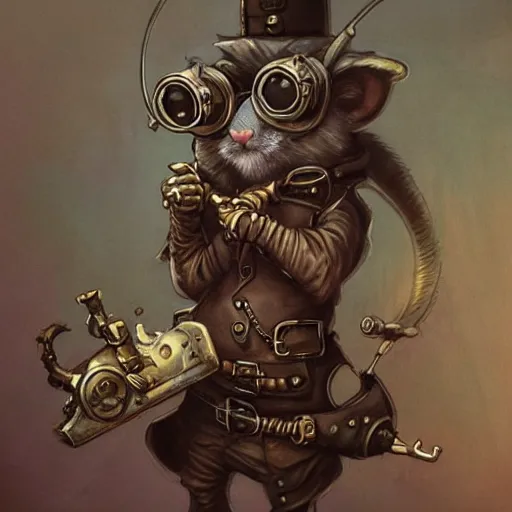 Image similar to a rat with steampunk googles, by Peter Mohrbacher