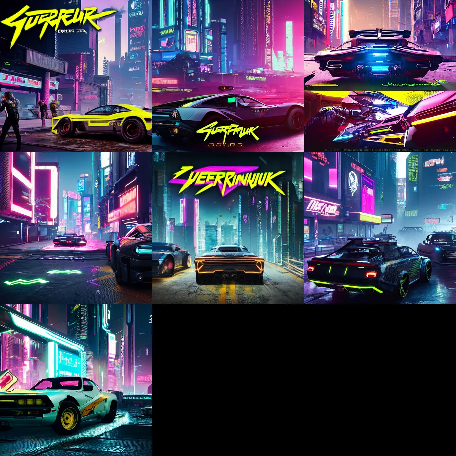 Prompt: Cyberpunk 2077 car Quadra Turbo-R V-Tech, driving down neon city dystopian , by Mead, Syd