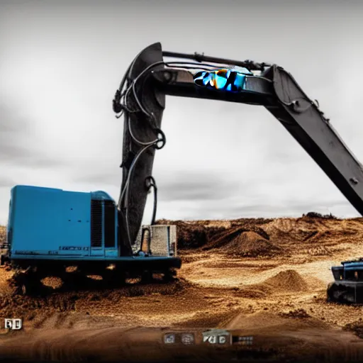 Prompt: 4 k hdr wide angle two heavy duty excavators posed as instagram model women kissing eachother during a stormy evening sony a 7