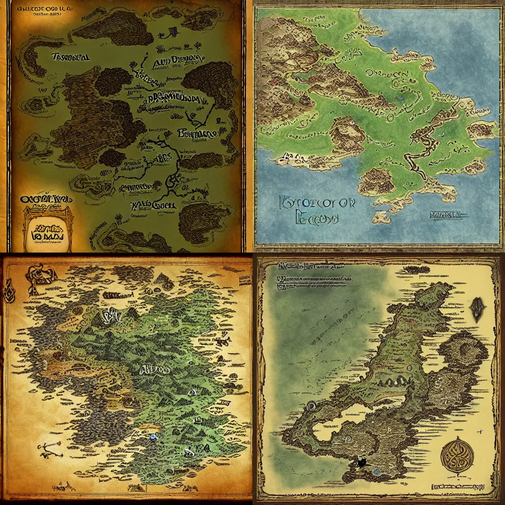 Prompt: fantasy map by Tolkien