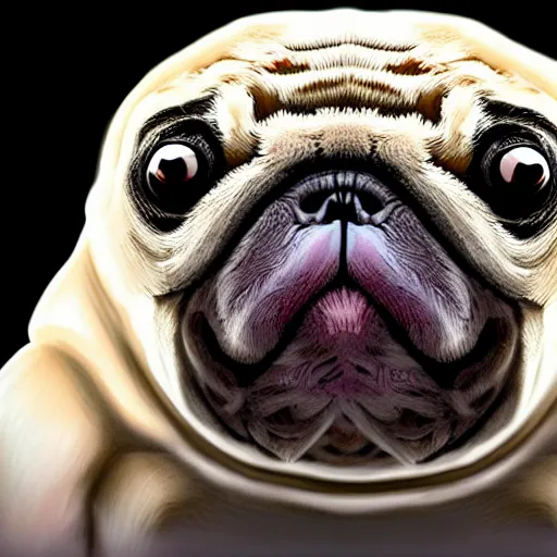 Prompt: A tardigrade with the eyes and mouth of a pug, national geographic-file-photograph, paywall-content, premium-award-winning, trending on artstation