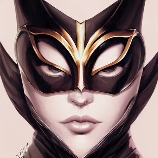 Prompt: masked hero dark law, heroine, beautiful, detailed symmetrical close - up portrait, intricate complexity, in the style of artgerm and peter mohrbacher, cel - shaded