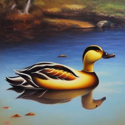 Prompt: a duck on the prowl oil painting sabin balasa