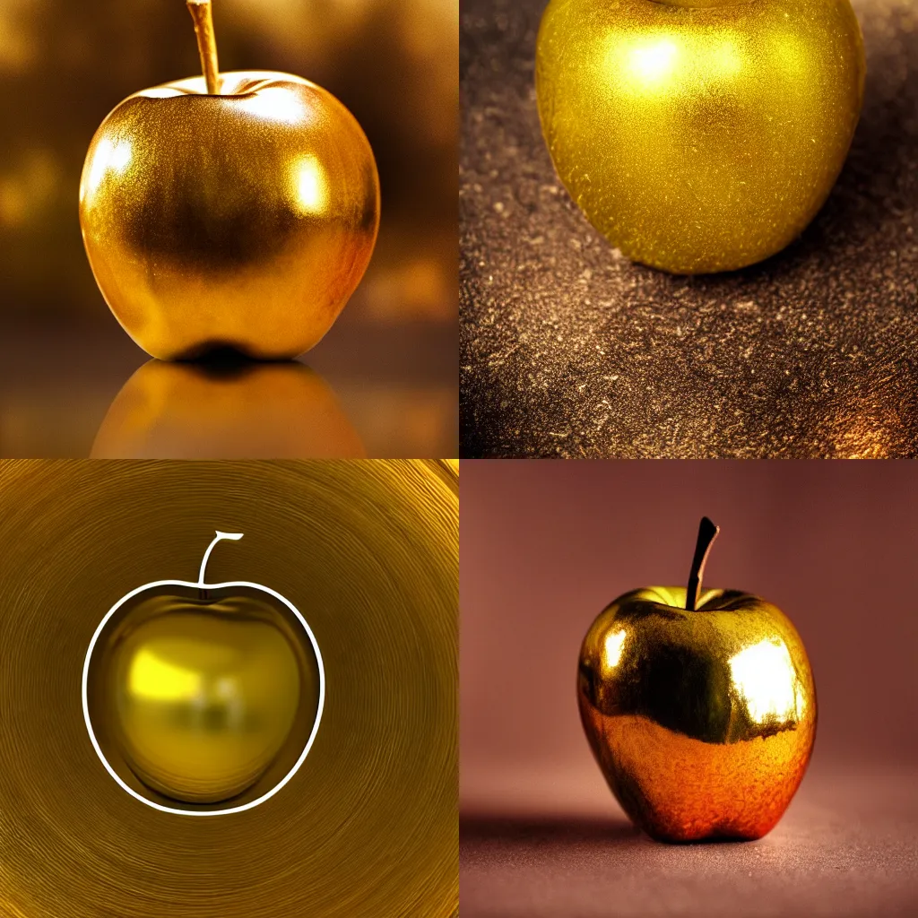 Prompt: shiny realistic golden apple, cinematic photography, longshot