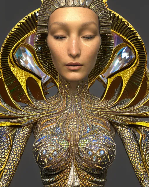 Image similar to a highly detailed metahuman 4 k close up render of an alien goddess bella hadid monument pharaoh in iris van herpen dress schiaparelli in diamonds crystals swarovski and jewelry iridescent in style of alphonse mucha gustav klimt trending on artstation made in unreal engine 4