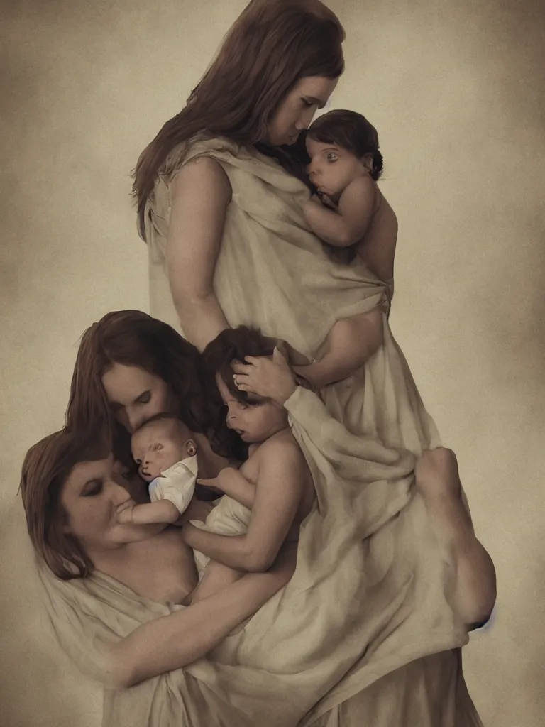 Image similar to motherhood, concept art, dramatic lighting, blunt borders, rule of thirds