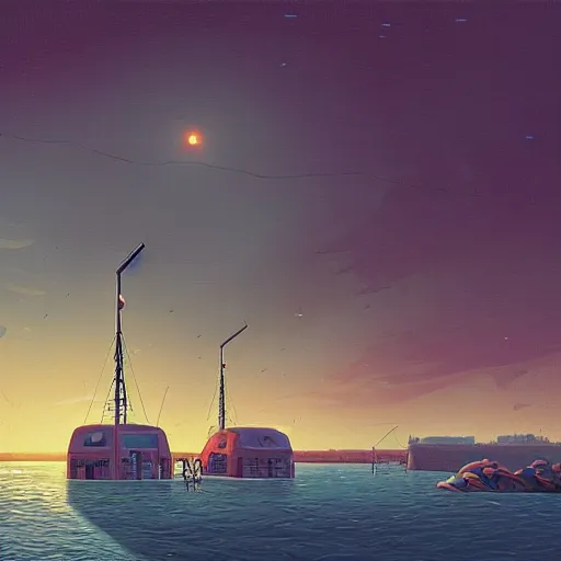 Image similar to yachting club by simon stalenhag