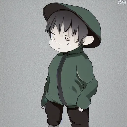 Image similar to little boy wearing sheep suit. white, gray, blue, green and brown pallet color. made in abyss art style, inspired in chris from deltarrune, artgerm