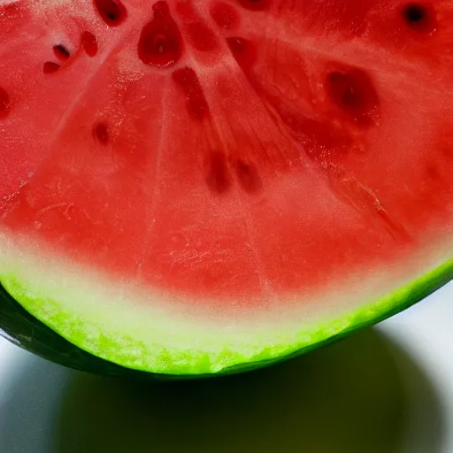 Image similar to an exploding watermelon where each piece of water melon has a mirrored surface that’s reflects a dystopian world, 4K vivid