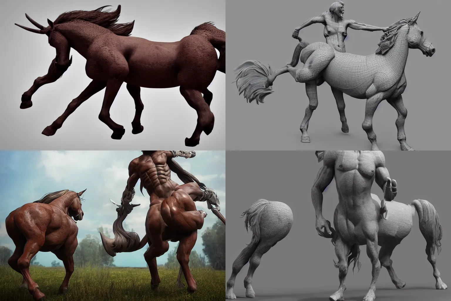 Prompt: A centaur, 3D render, photorealistic, detailed.