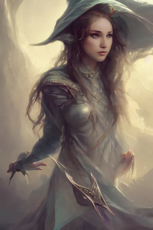 Image similar to beautiful girl wizard of the coast, lord of the rings elf, casting magic spell, angel, 3 d render, hyper realistic detailed portrait, magic storm, thunder, ruan jia, wlop. scifi, fantasy, magic the gathering, hyper detailed, octane render, concept art, peter mohrbacher