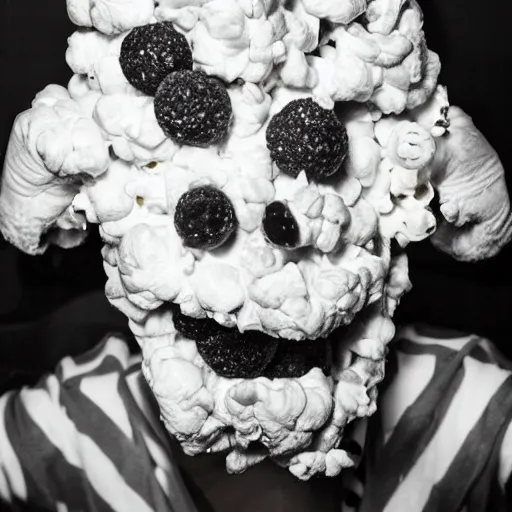 Prompt: a popcorn monster, award winning horror photography