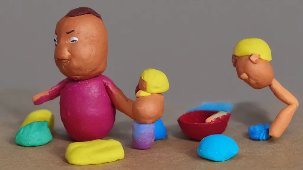 Prompt: a Playdough figure of a small man