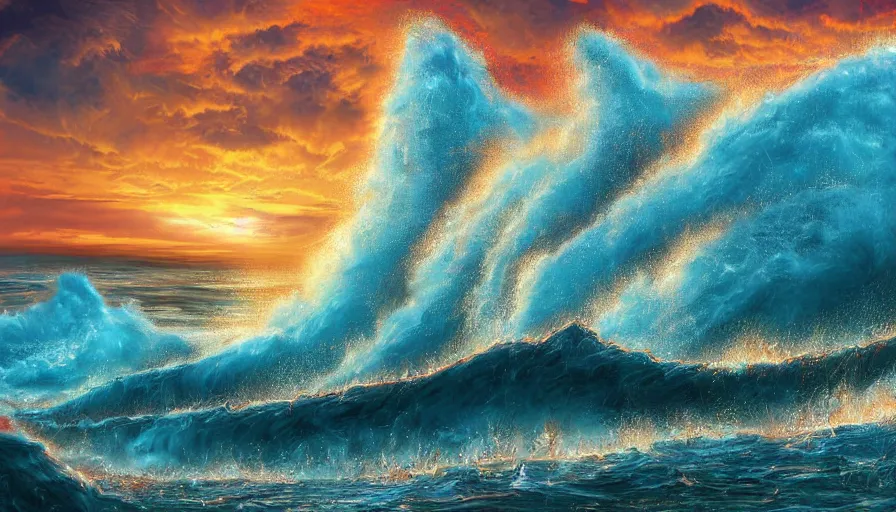 Image similar to a huge tidal wave approaches a coastal city, digital art, highly detailed, realistic, bright colors, 8 k