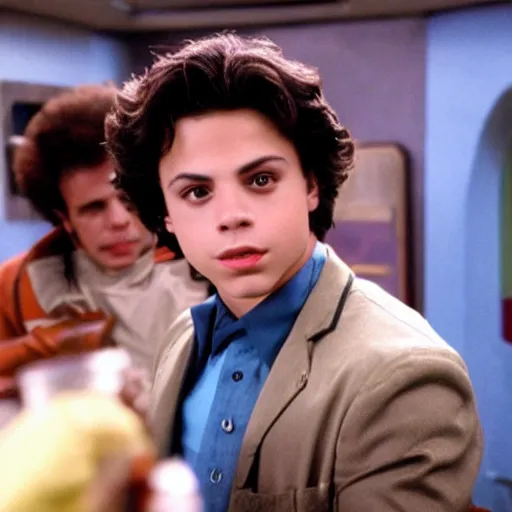 Image similar to young jake t. austin from wizards of waverly place, playing dabo in quark's bar on deep space nine, 3 5 mm photography, highly detailed, cinematic lighting, 4 k