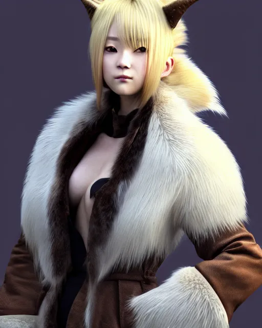 Image similar to dragon hunter, fur - lined dragonhide jacket!!! beautiful and elegant female!! gorgeous ayes!! character concept art, sharp focus, illustration, kinu nishimura!! ayami kojima! shunya yamashita! edayan!! octane render! unreal engine 5! highly rendered!! trending on artstation!! pixiv!