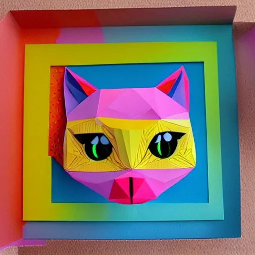 Image similar to Highly detailed and intricate Rainbow papercraft cat