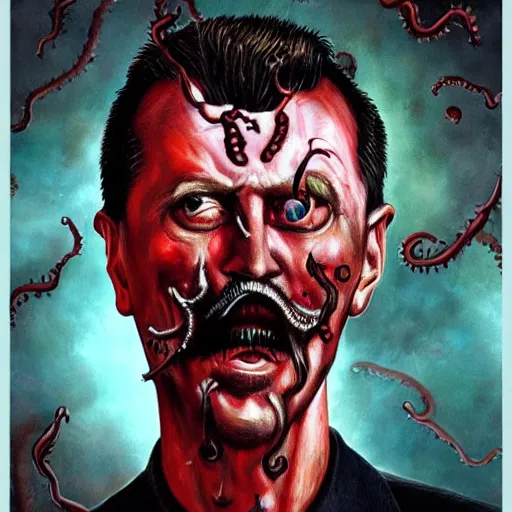 Image similar to igor ivanovich strelkov became an aggressive bloody lovecraftian degenerate abomination, photo - realistic, color image, 2 k, highly detailed, bodyhorror, occult art