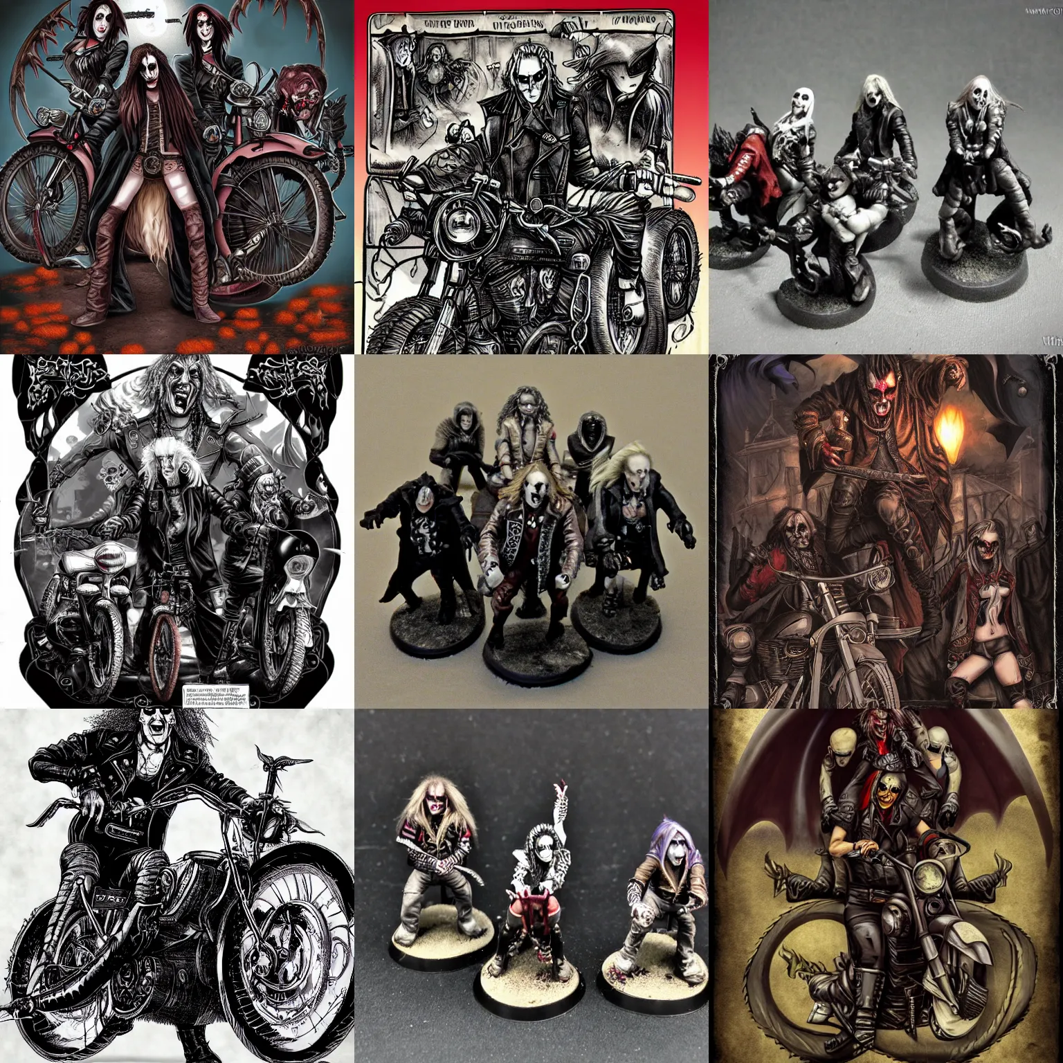 Prompt: biker vampires, gangrel, circle of the crone, world of darkness ( by white wolf )