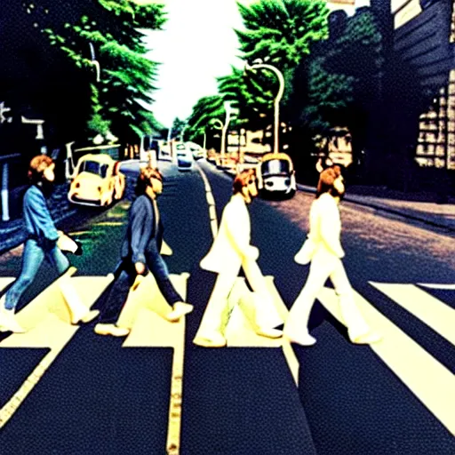 Prompt: mutant beatles crossing abby road