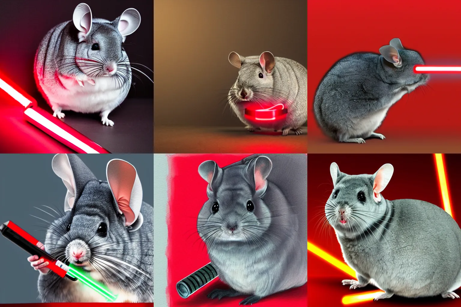 Prompt: a chinchilla with a red light saber, photorealistic